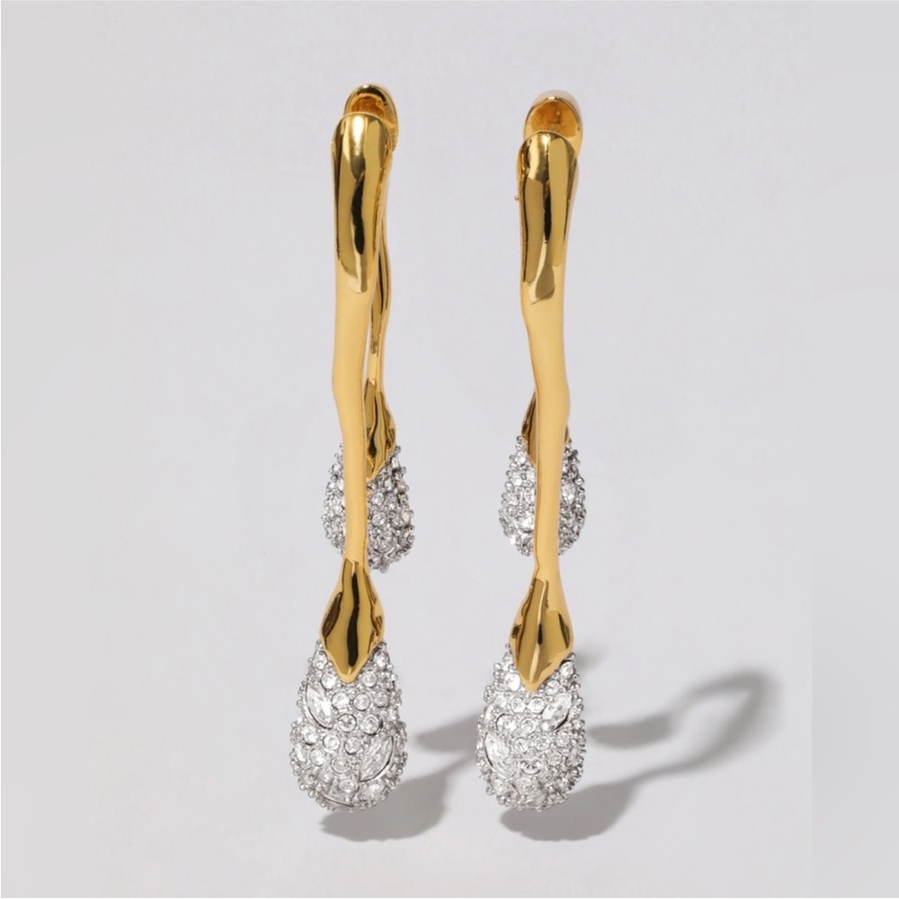 ALEXIS BITTAR • Solanales Crystal Back Front Double Drop Jacket Gold Earrings